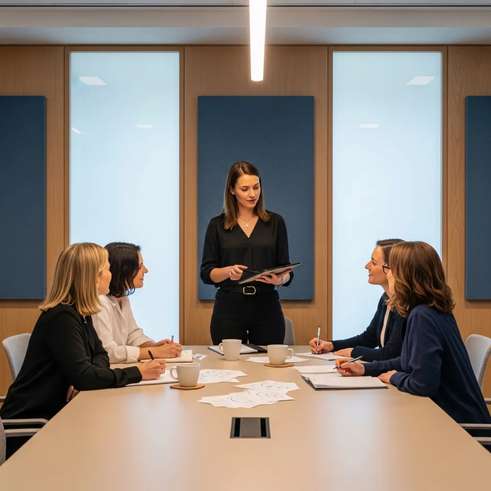 Profissionais discutindo dados imobiliários